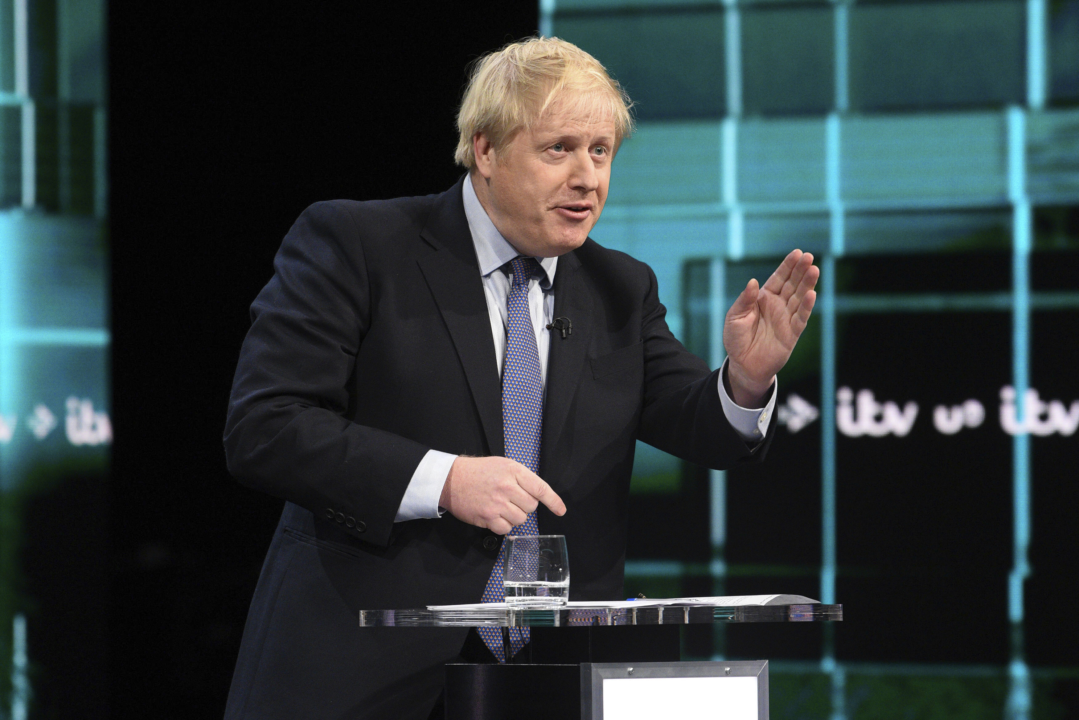 Boris Johnson reacts during the election head-to-head debate live on TV in Salford, Manchester onTuesday.
