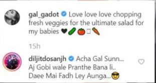 diljit dosanjh asks gal gadot to make gobhi ke pranthe