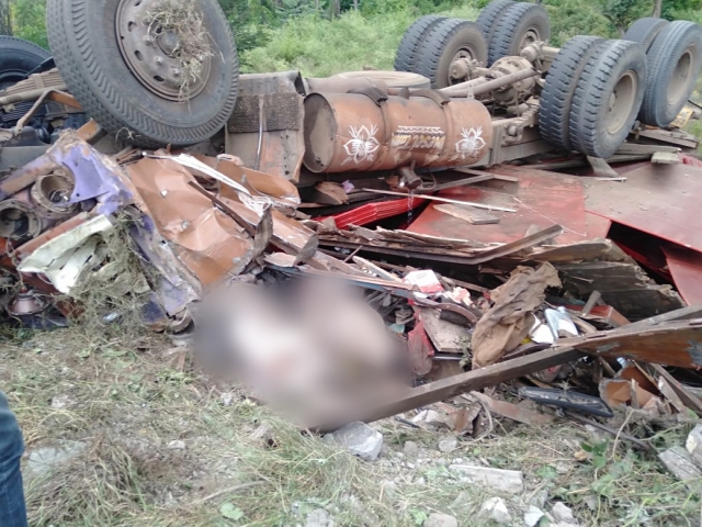 lorry overturned into bike: 3 died on spot in chamarajanagara