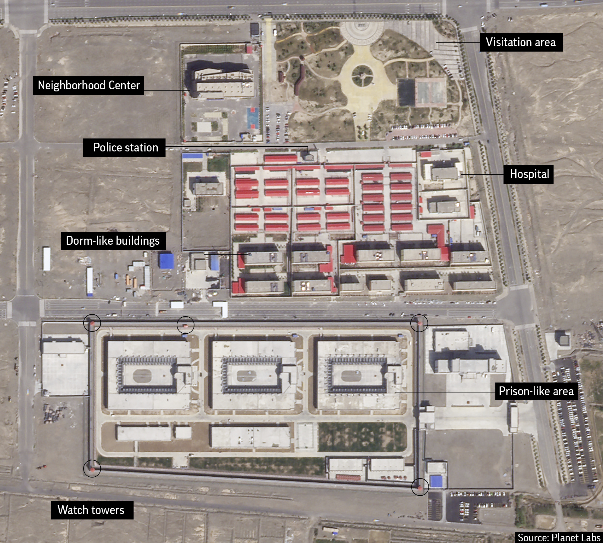 File photo: Satellite image provided by Planet Labs, buildings are seen around the Kunshan Industrial Park in Artux in western China's Xinjiang region. This is one of a number of internment camps in the Xinjiang region.