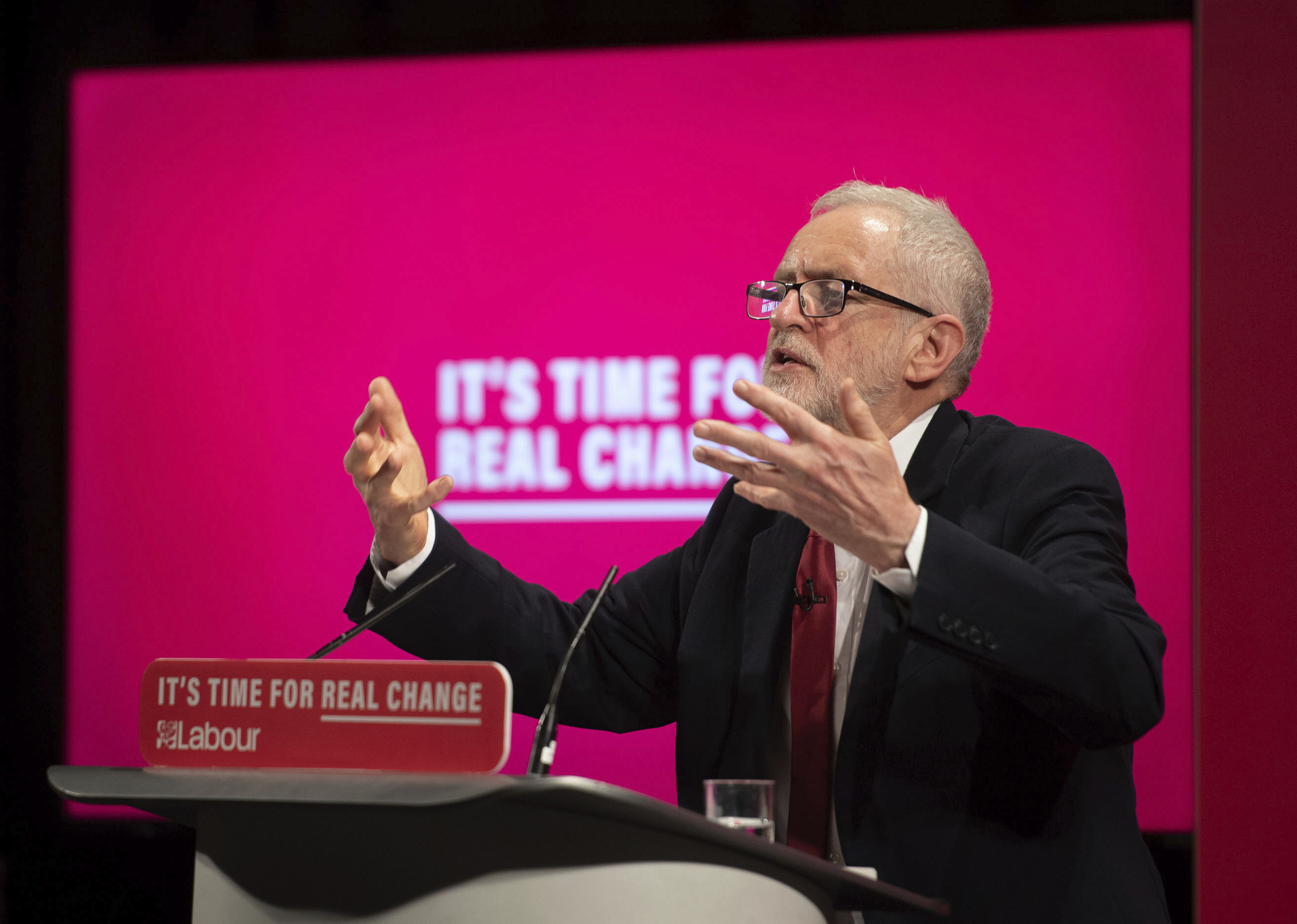 Britain's main opposition Labour Party leader Jeremy Corbyn speaks at the launch of the Labour Party race and faith manifesto in London, on Tuesday.