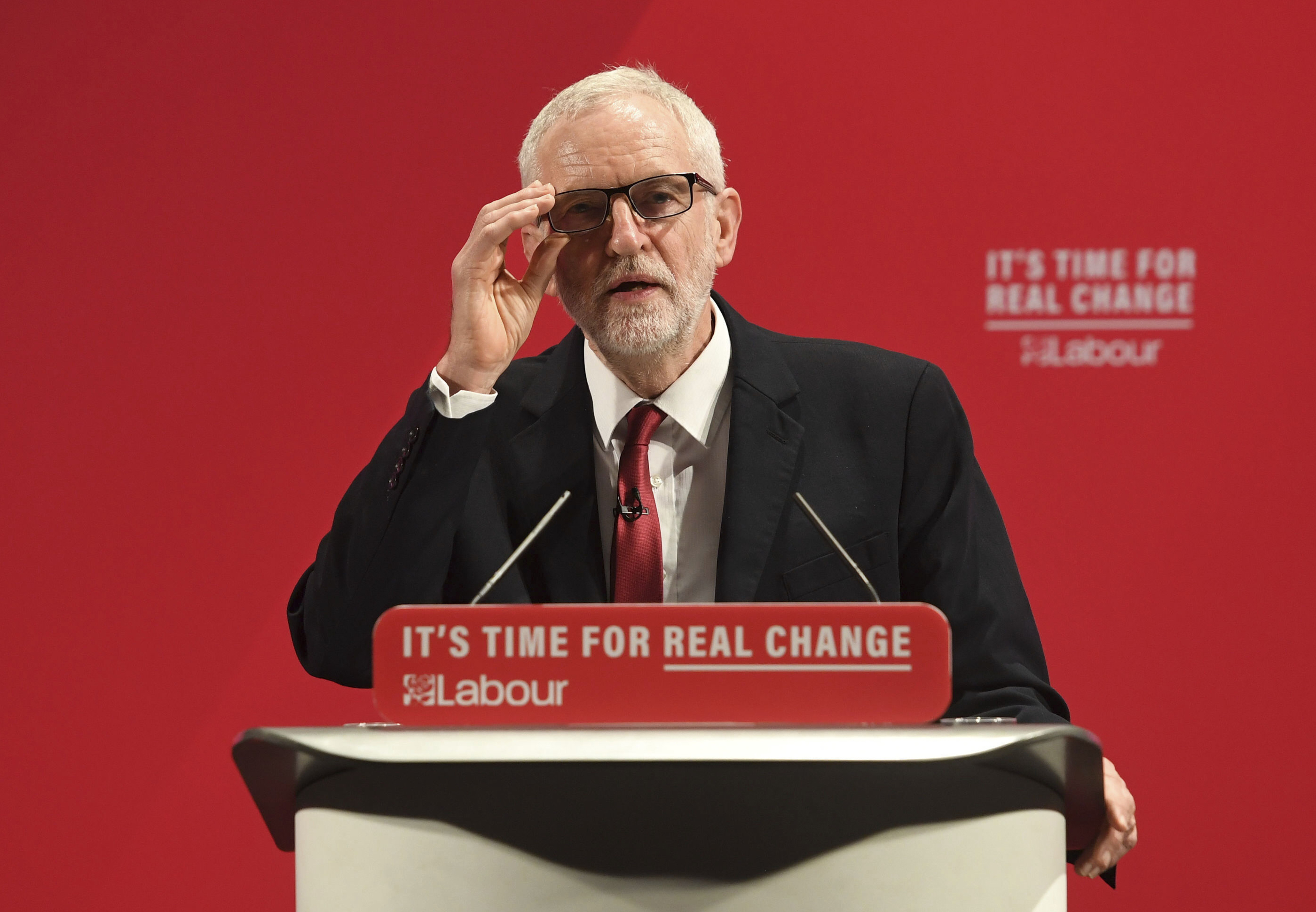 Britain's main opposition Labour Party leader Jeremy Corbyn speaks at the launch of the Labour Party race and faith manifesto in London, on Tuesday.