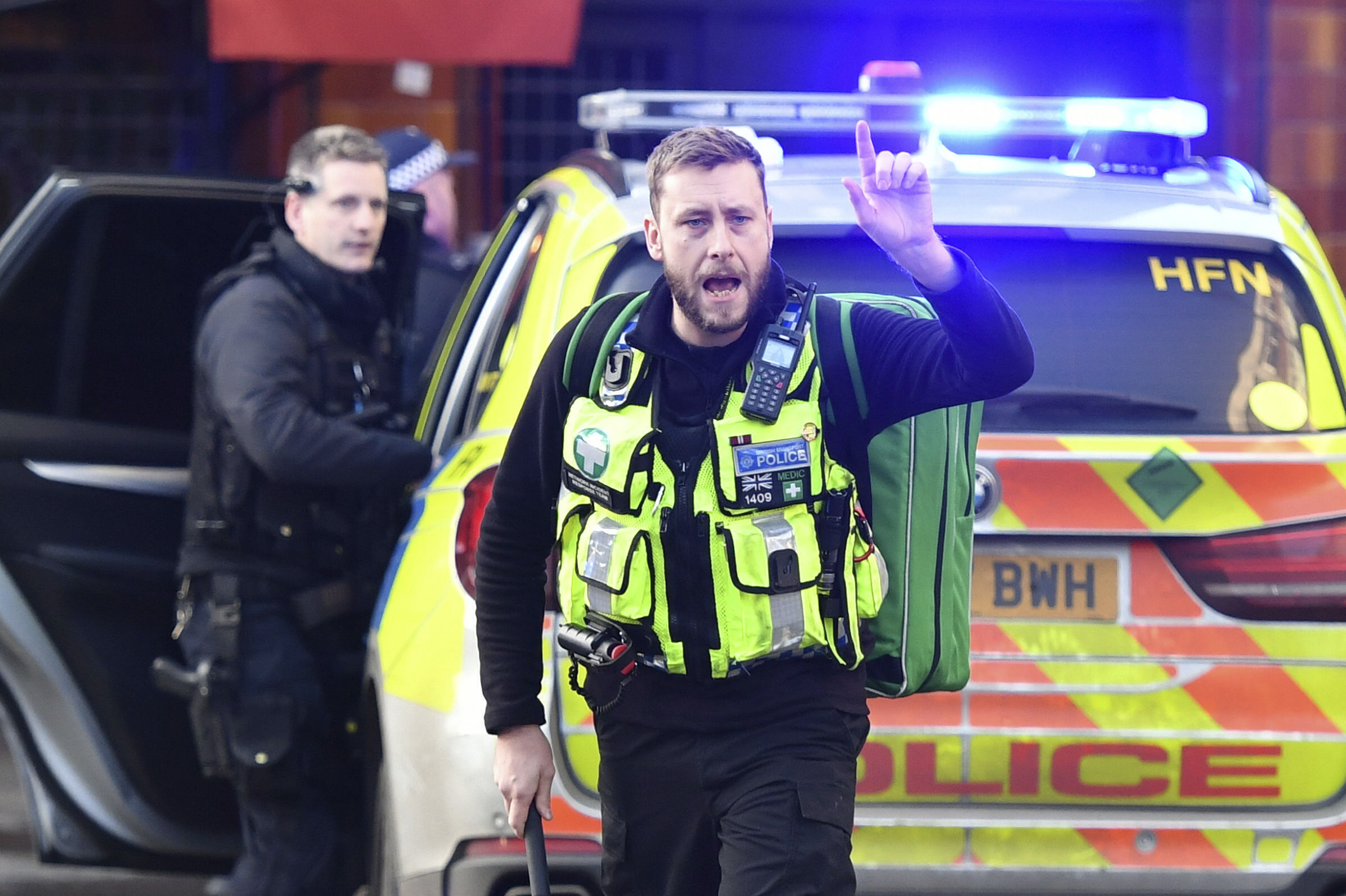 Police and emergency services at the scene of an incident on London Bridge in central London following a police incident, on Friday.