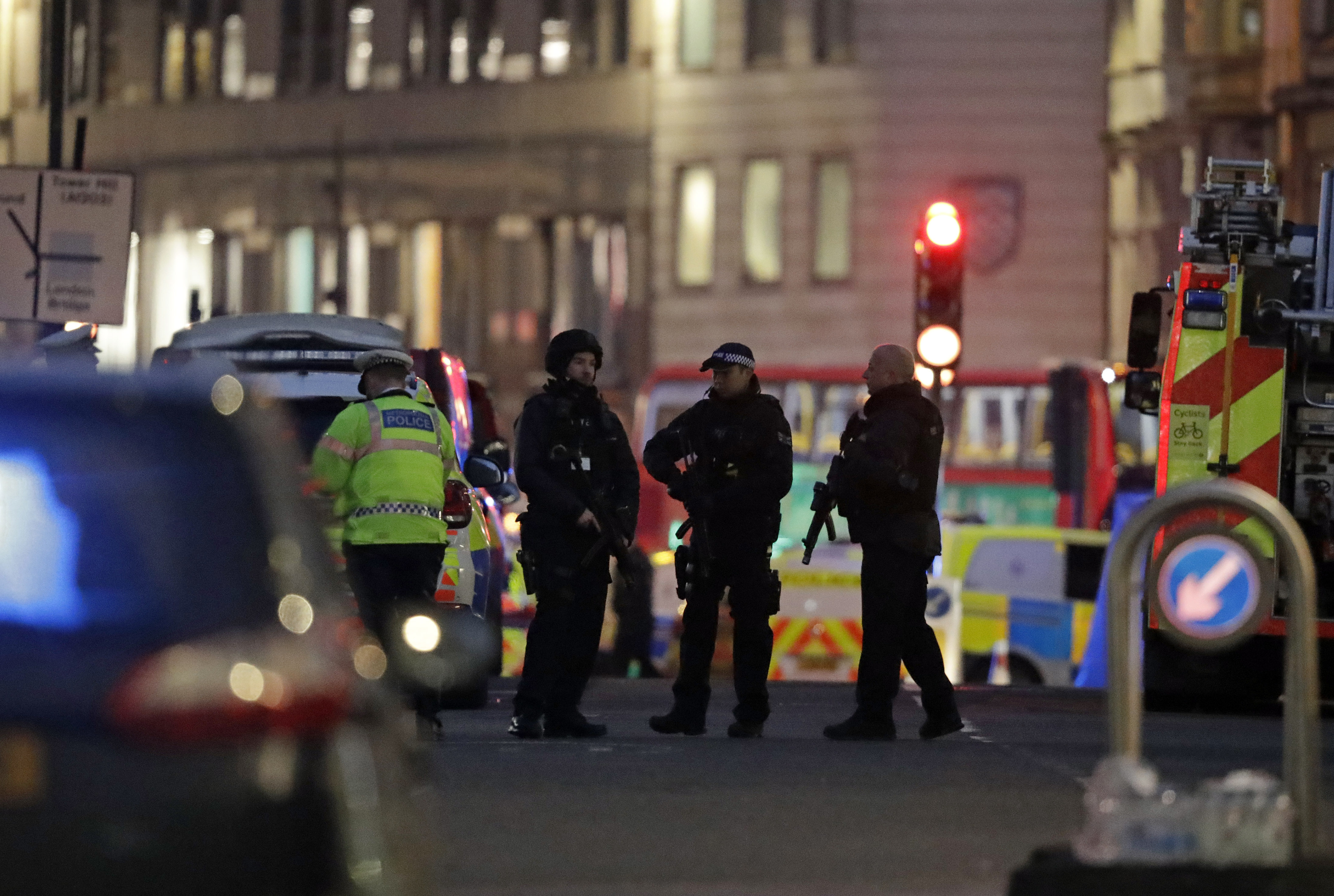 Armed police officers on the north side of London Bridge in London, on Friday.