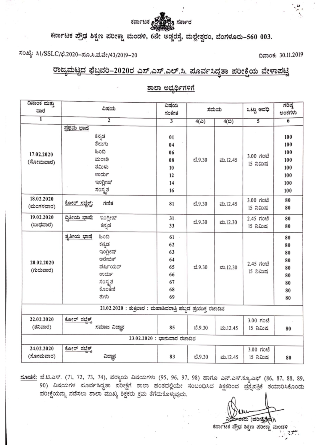 ಎಸ್​ಎಸ್​ಎಲ್​ಸಿ ಪೂರ್ವಸಿದ್ಧತಾ ಪರೀಕ್ಷೆ ವೇಳಾಪಟ್ಟಿ,sslc preparatory exam date announced