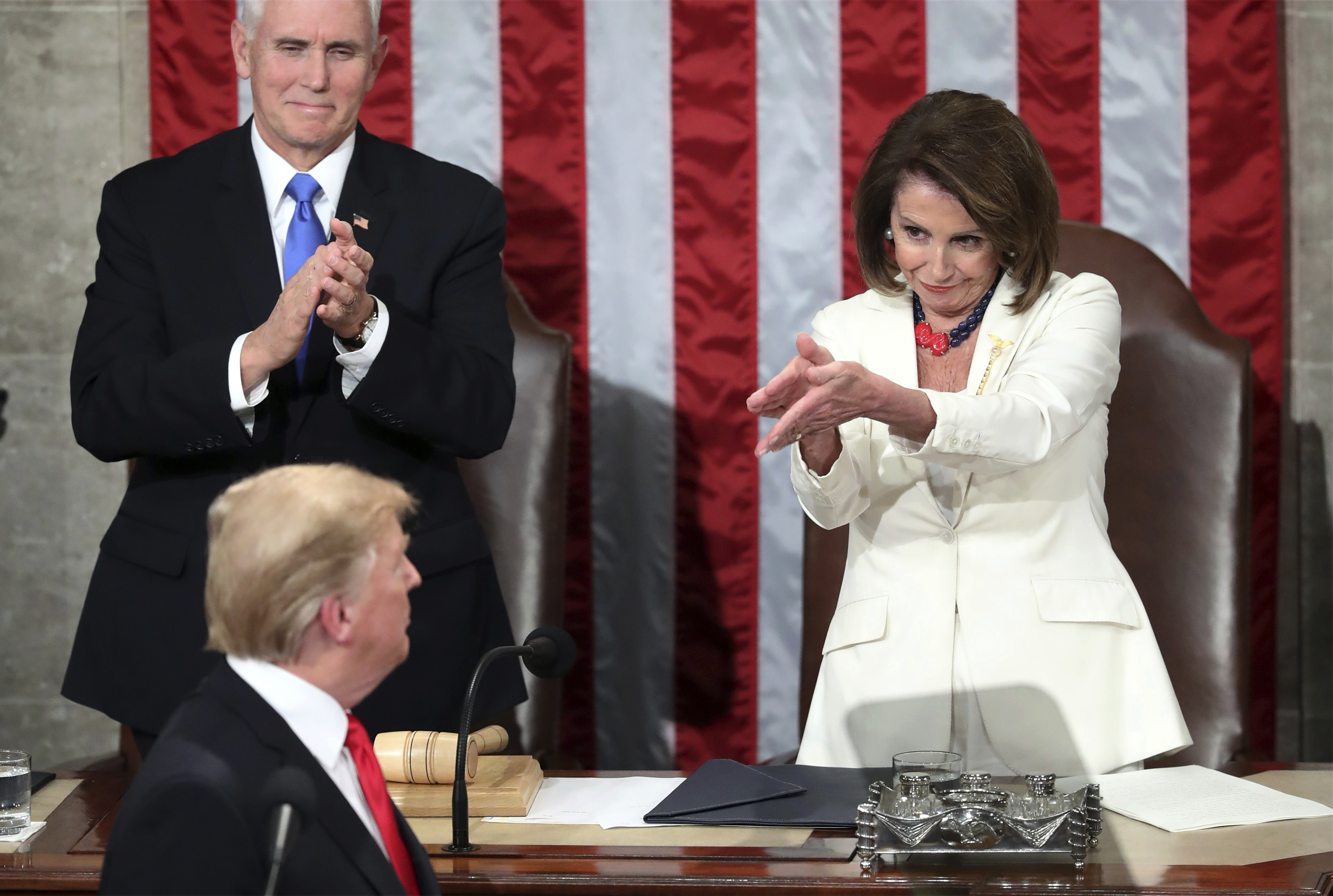 File photo: US President Donald Trump turns to House Speaker Nancy Pelosi, as he delivers his State of the Union address to a joint session of Congress on Capitol Hill in Washington.