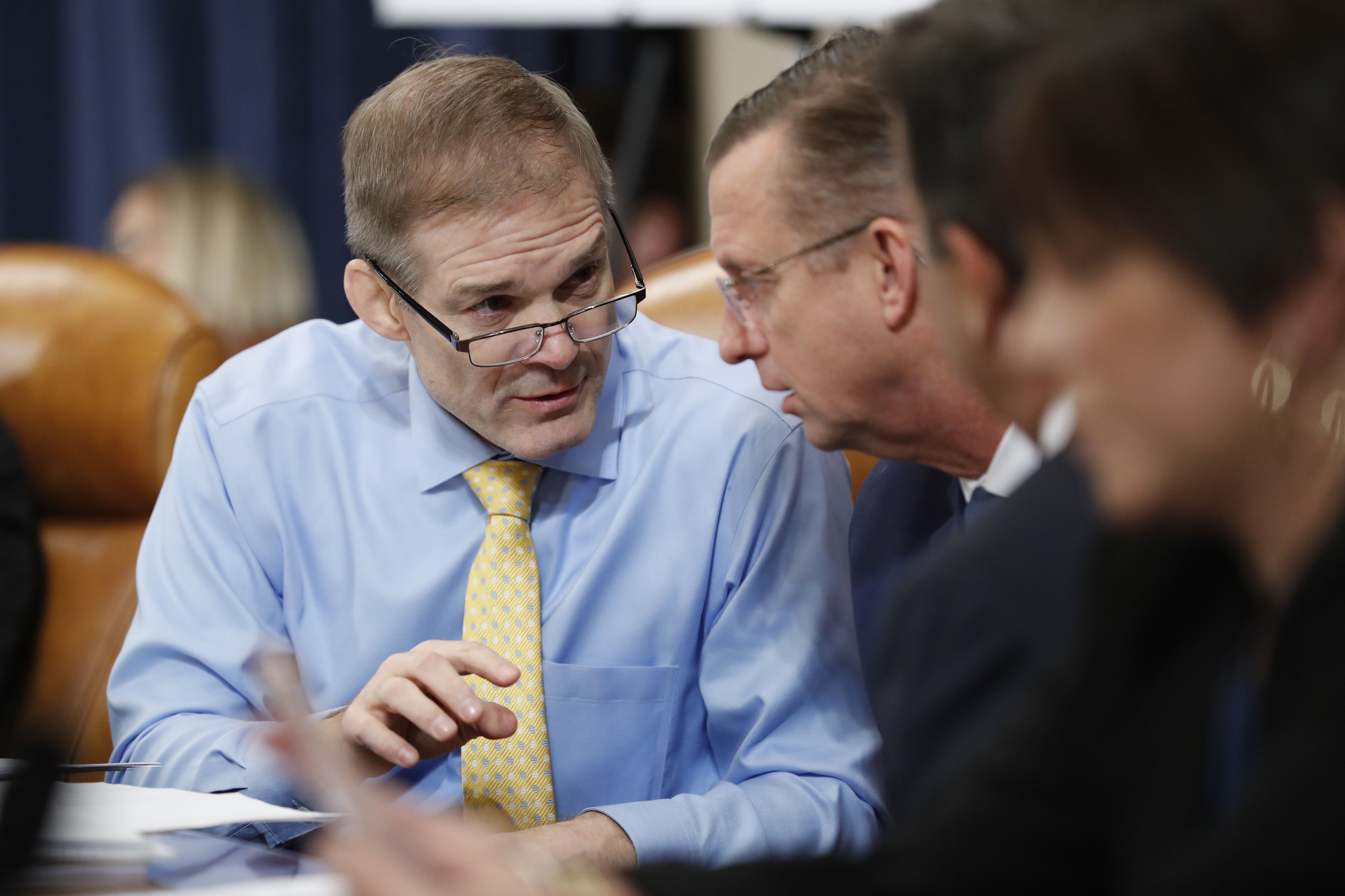 Rep. Jim Jordan, R-Ohio, left, talks to ranking member Rep. Doug Collins, before the start of a hearing before the House Judiciary Committee on the constitutional grounds for the impeachment of President Donald Trump, on Capitol Hill in Washington, on Wednesday.