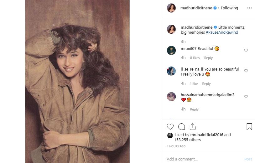 Bollywood diva Madhuri Dixit looks stunning in her latest throwback picture