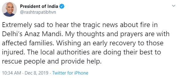 kovind on delhi fire