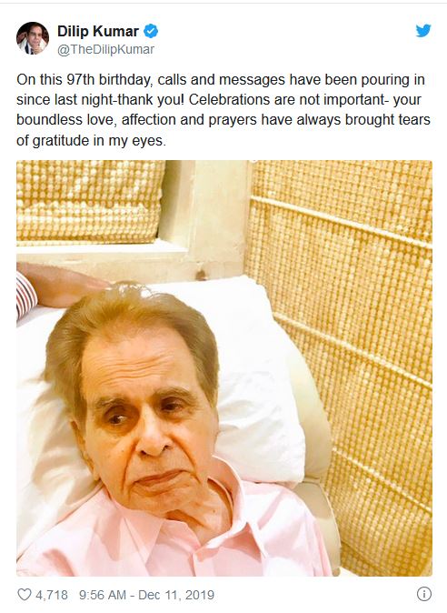 dilip kumar 97th birthday he thanks to his fans