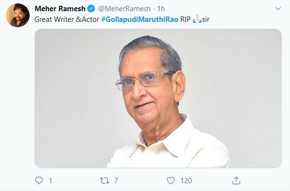 meher ramesh tweet on gollapudi death