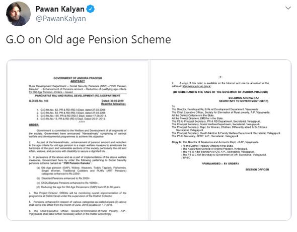 pawan kalyan comments oon ysr pension scheme