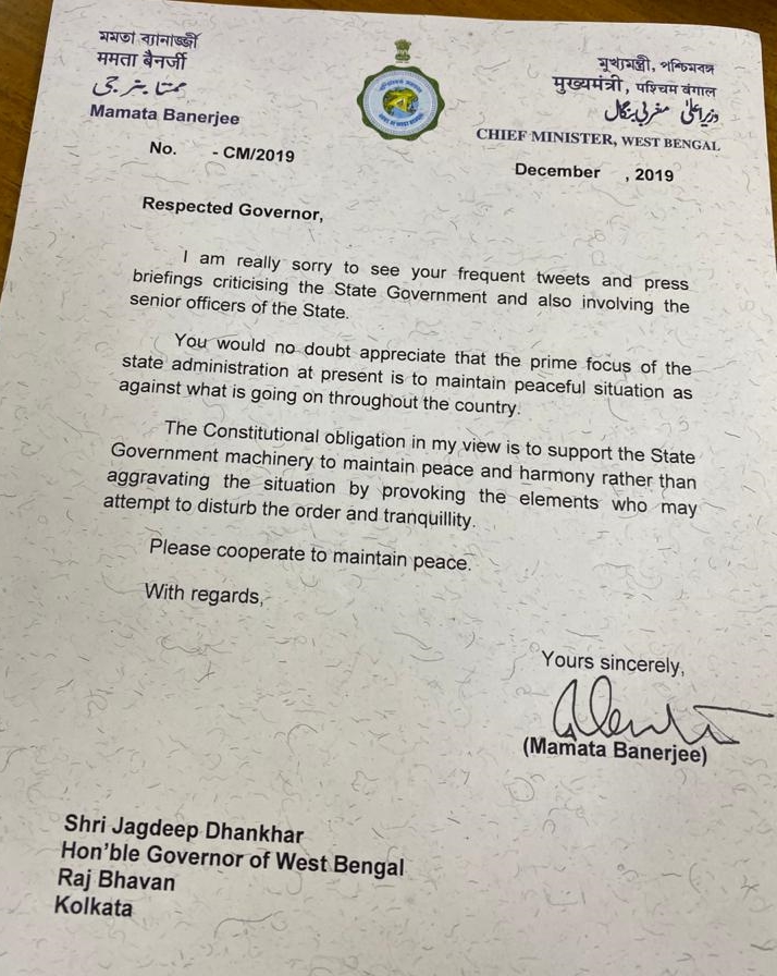 Mamata Banerjee  wrote to Governor Jagdeep Dhankhar