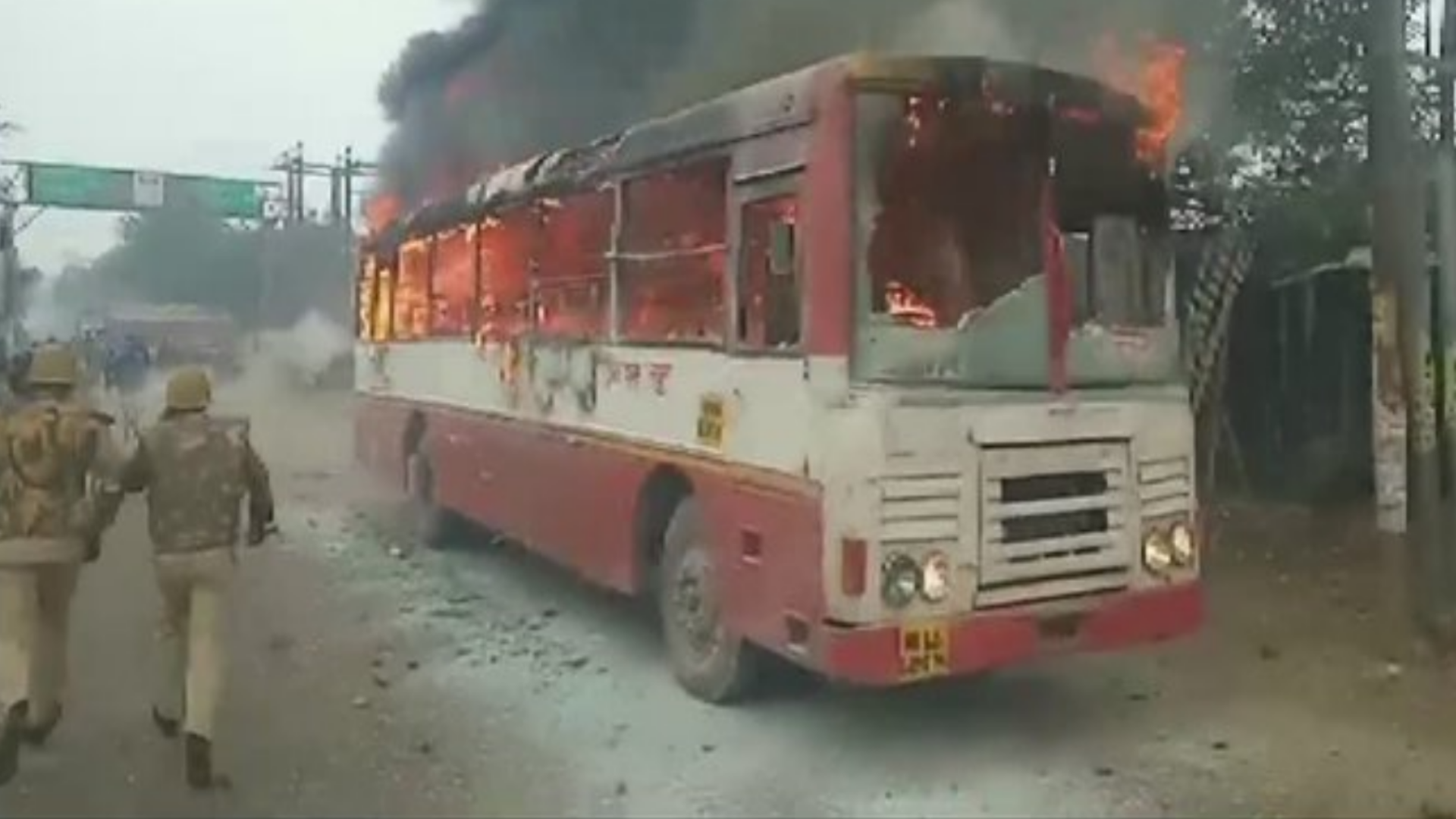 UPSRTC bus ablazed