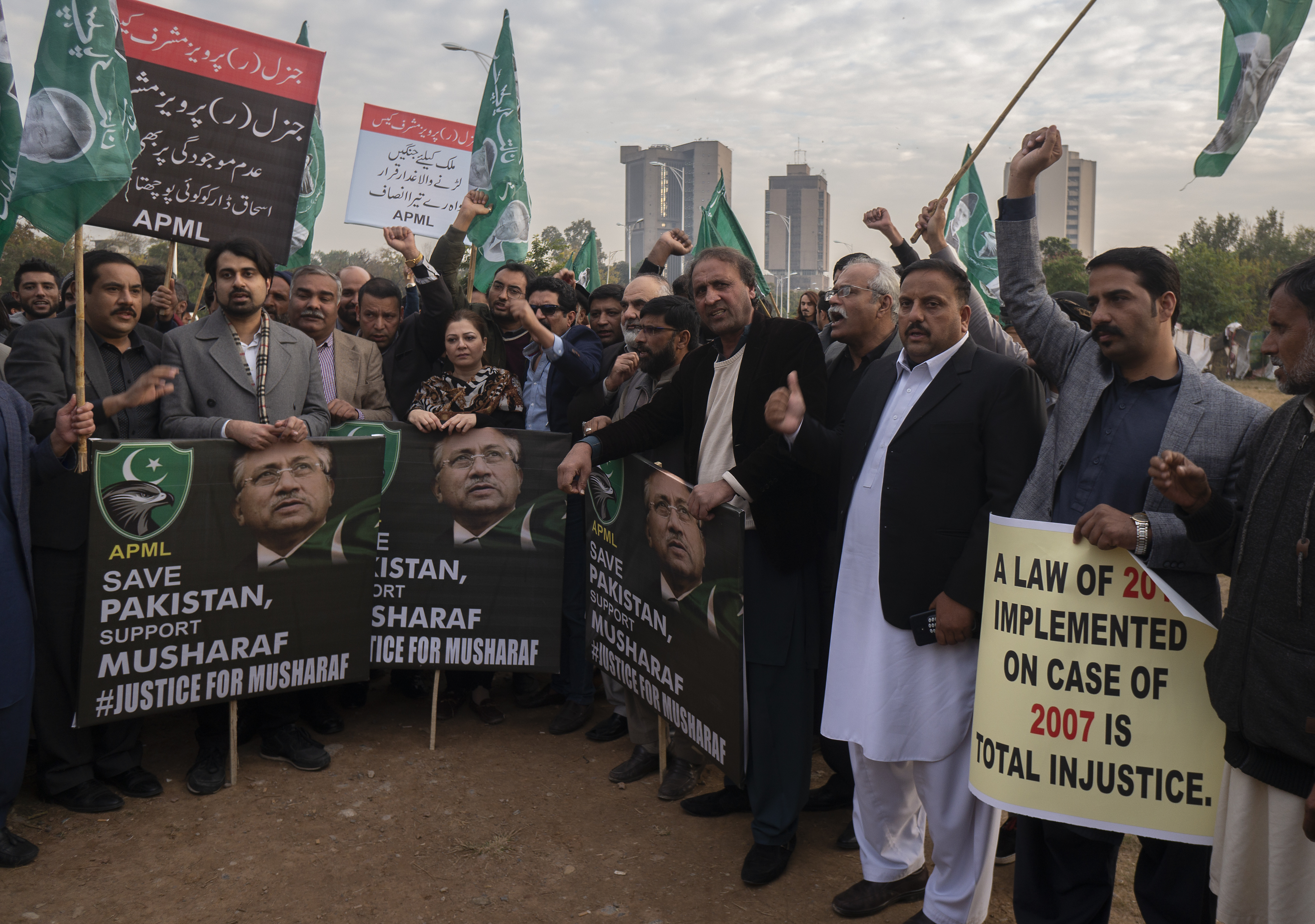 Supporters of former Pakistani military ruler Gen. Pervez Musharraf protest a court's decision in Karachi, Pakistan, on Wednesday.