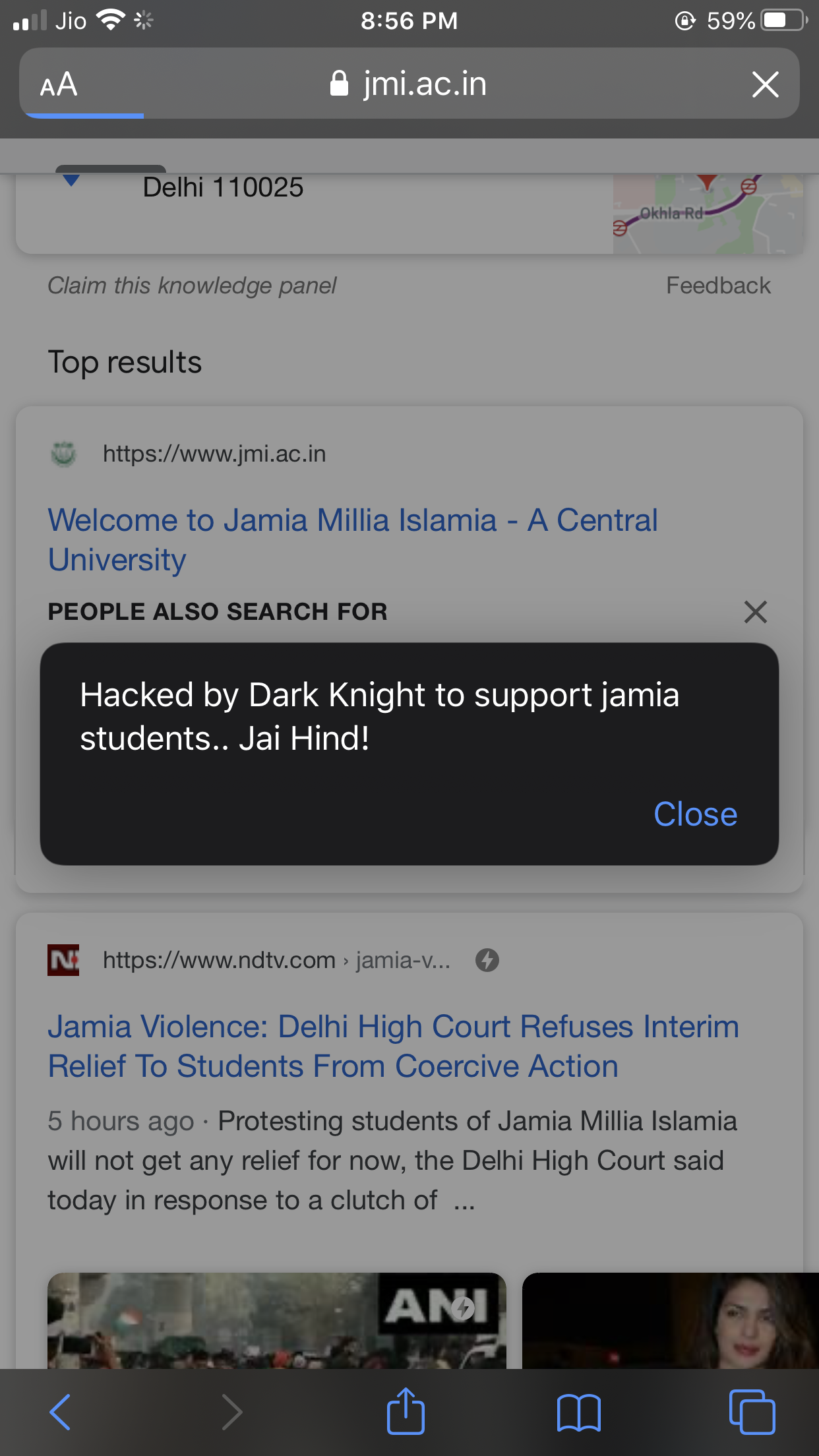 Jamia website hacked in support of students protesting against CAA