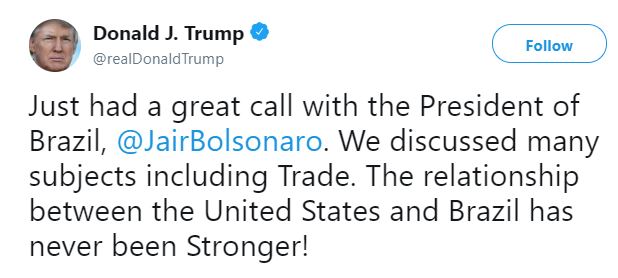 Telephonic talk between the President of the United States and Brazil