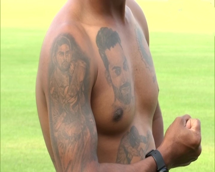 Pintu Behera, a fan of Indian skipper Virat Kohli has inked 16 tattoos of the skipper,including Kohli's Jersey No. 18,on his body.