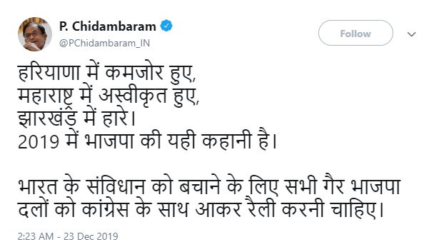 चिदंबरम का ट्वीट