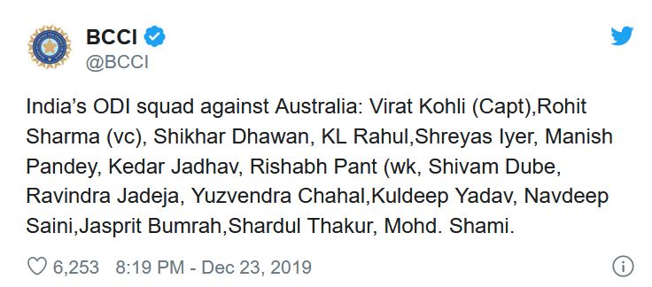 BCCI announces Team India