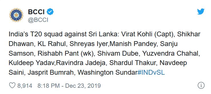 BCCI announces Team India