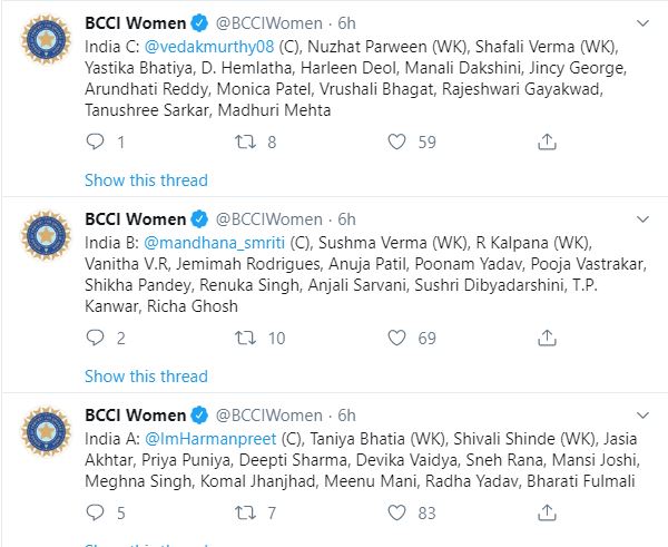 women's T20 Challenger Trophy, BCCI