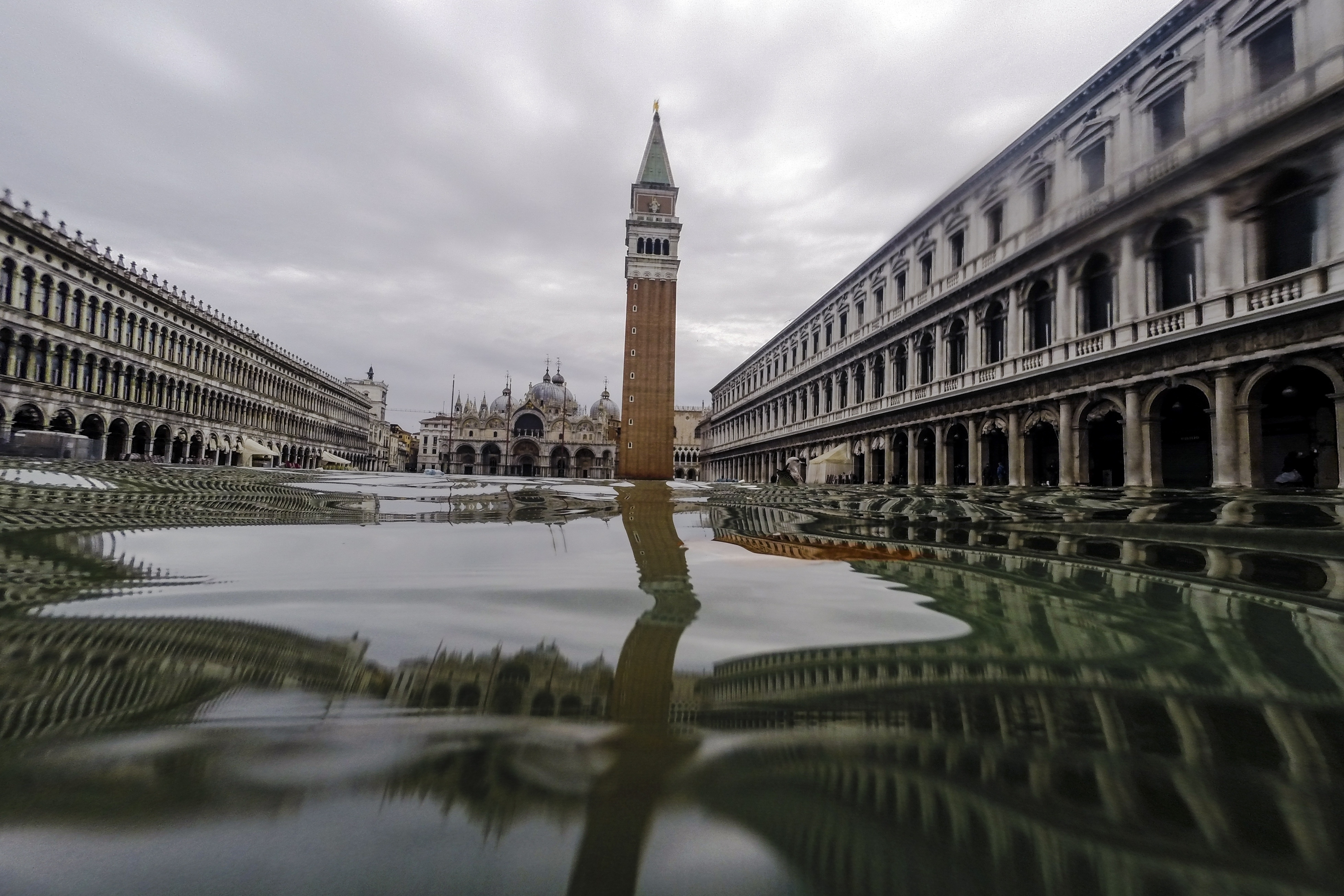 A flooded St. Mark's Square in Venice.