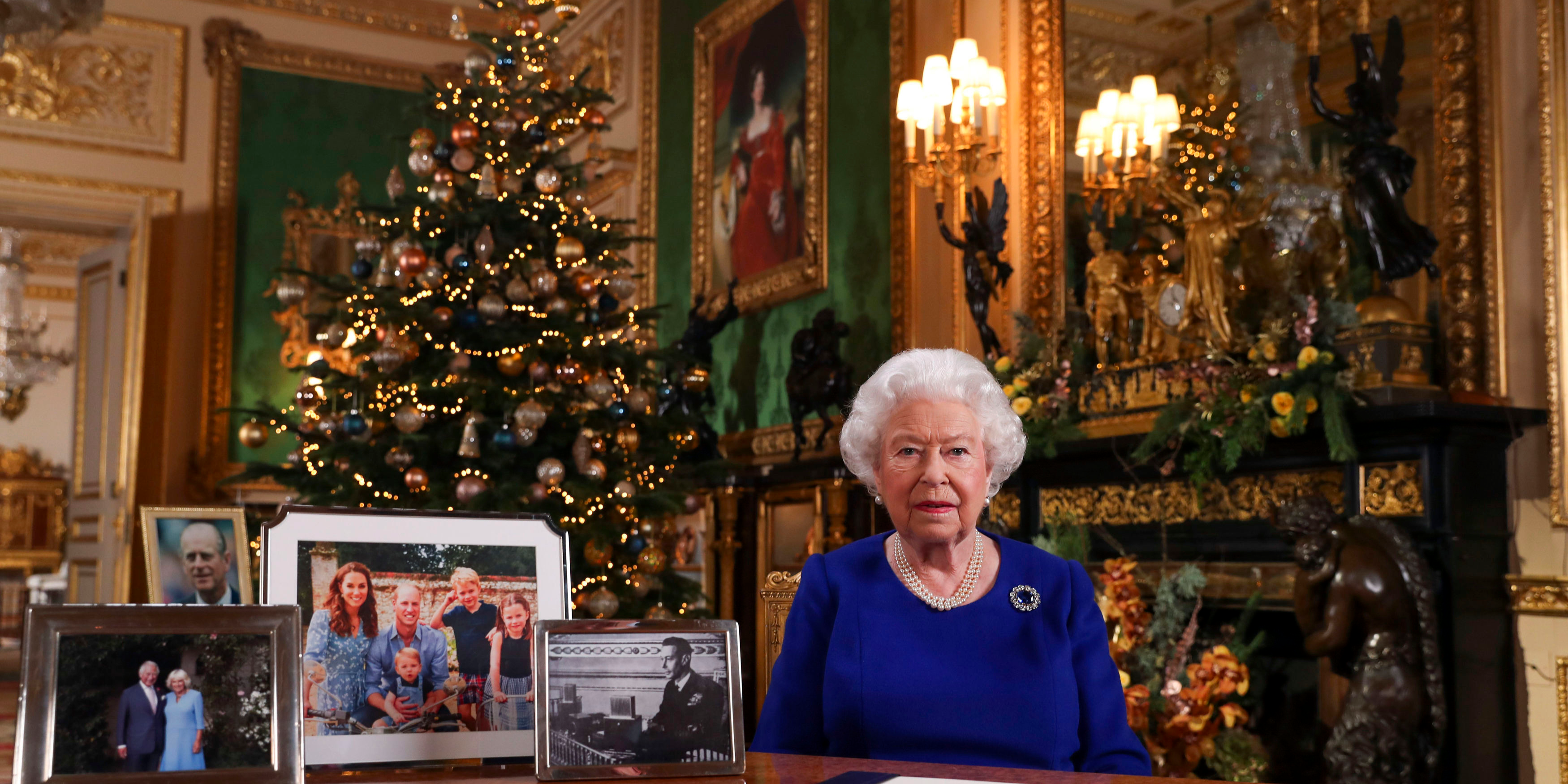 Britain's Queen Elizabeth II poses for a photo while recording her annual Christmas Day message to the nation at Windsor Castle in England.