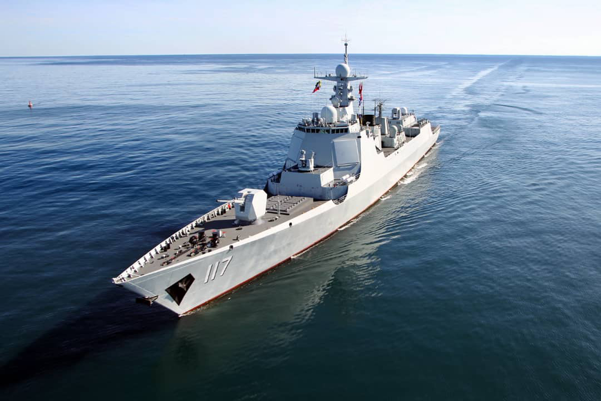 A warship sails while approaching to the Iran's southeastern port city of Chahbahar, in the Gulf of Oman.