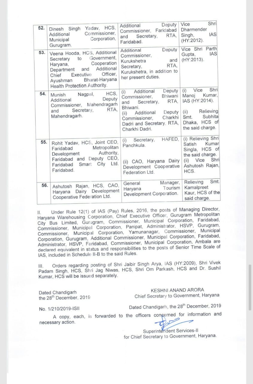 transfer of officers in haryana