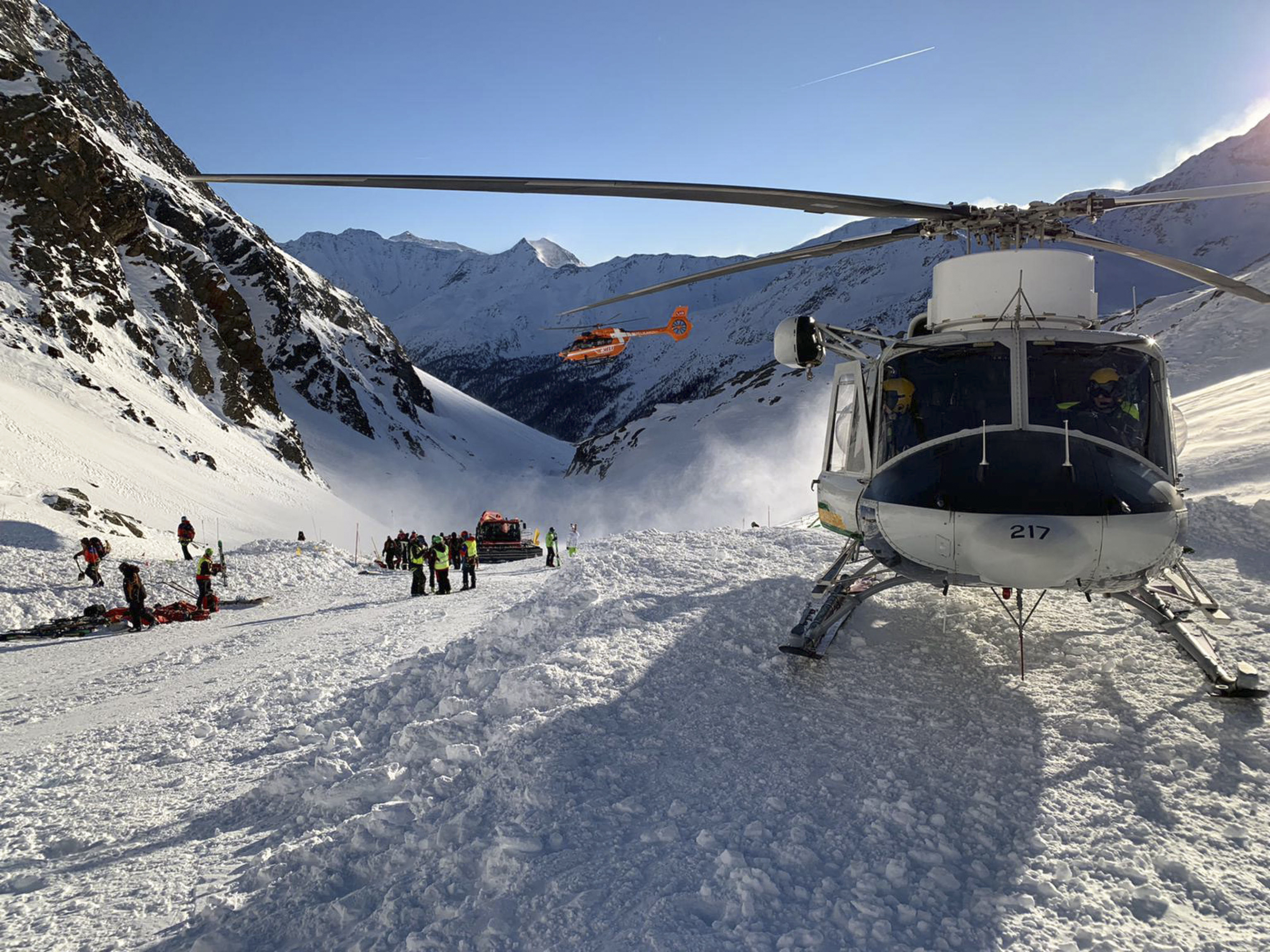 Rescuers at work following an avalanche in Val Senales, Saturday.