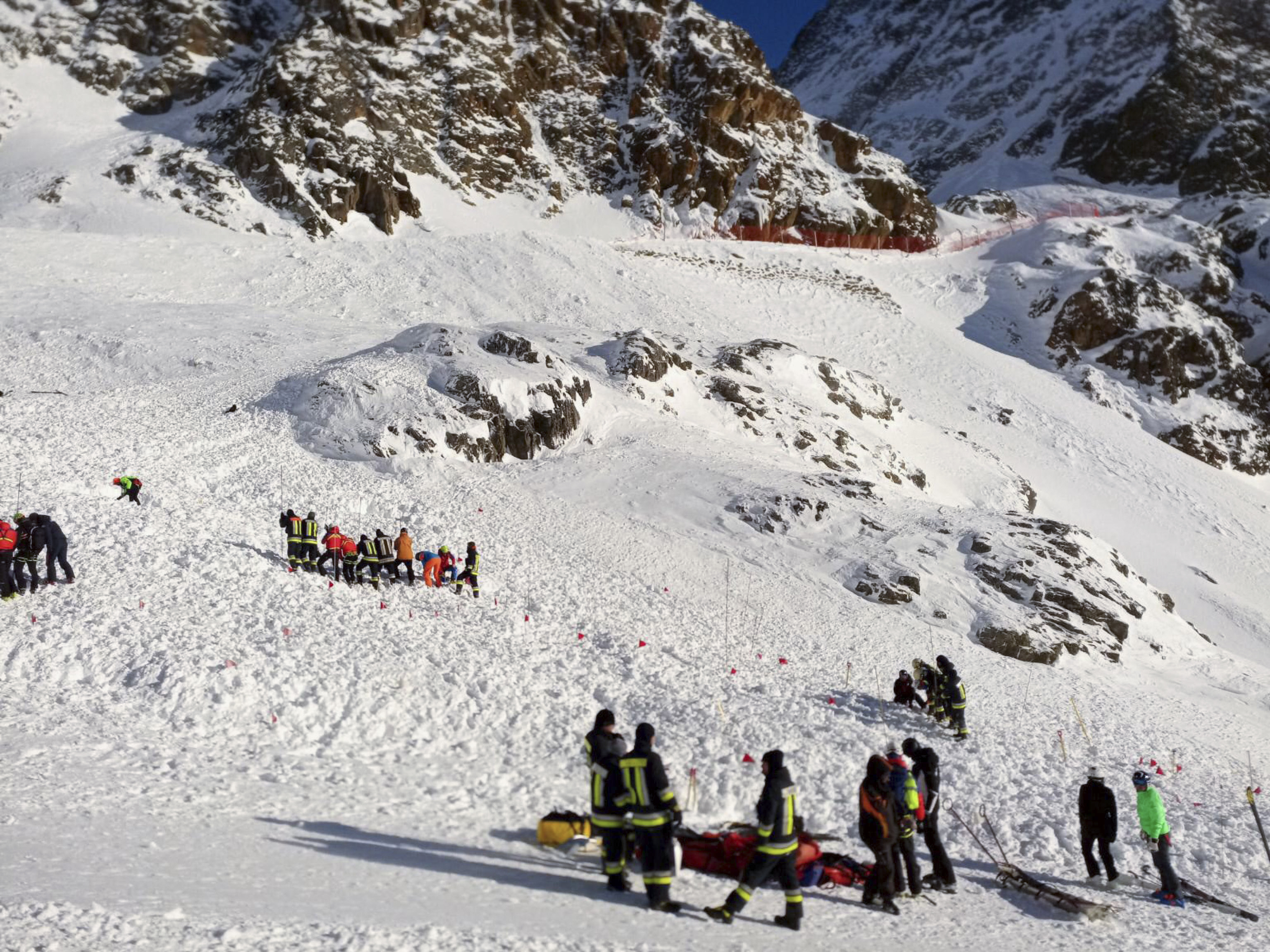 Rescuers at work following an avalanche in Val Senales, Saturday.