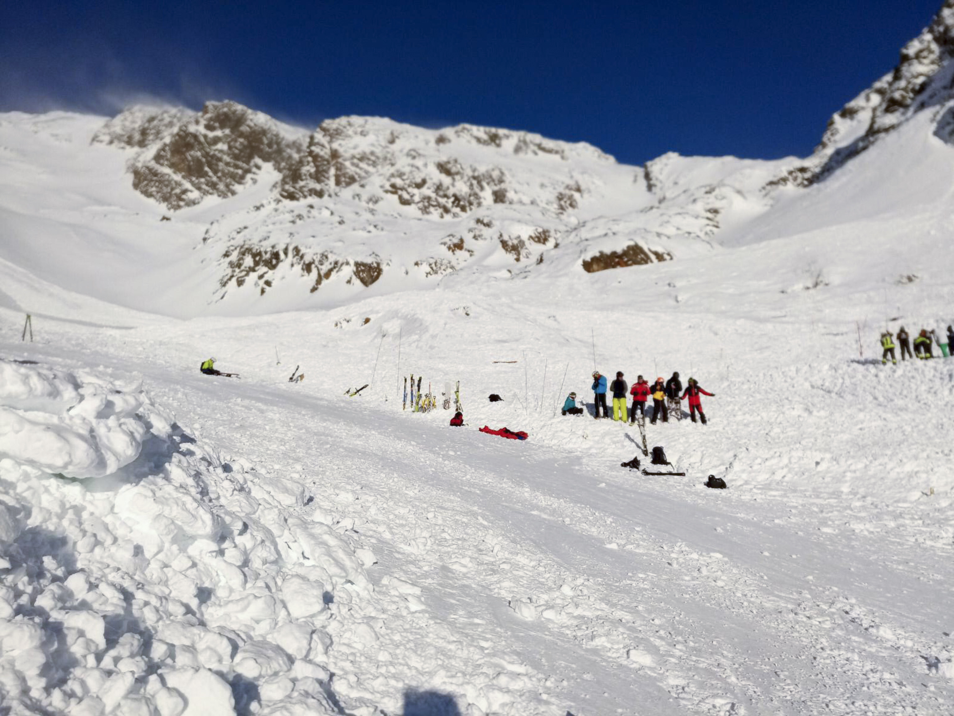 Rescuers at work following an avalanche in Val Senales, Saturday.