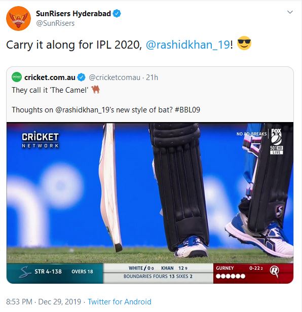 Big bash league, Rashid khan, camel bat