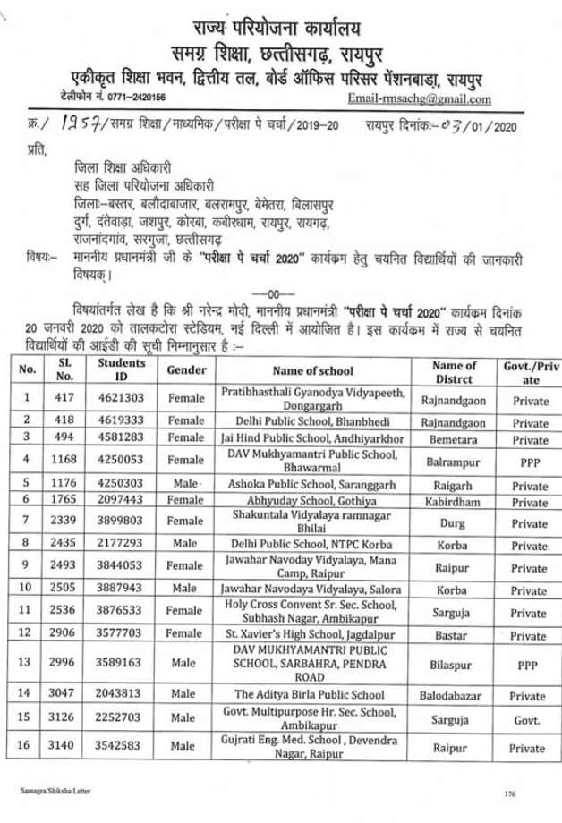 selection list of students