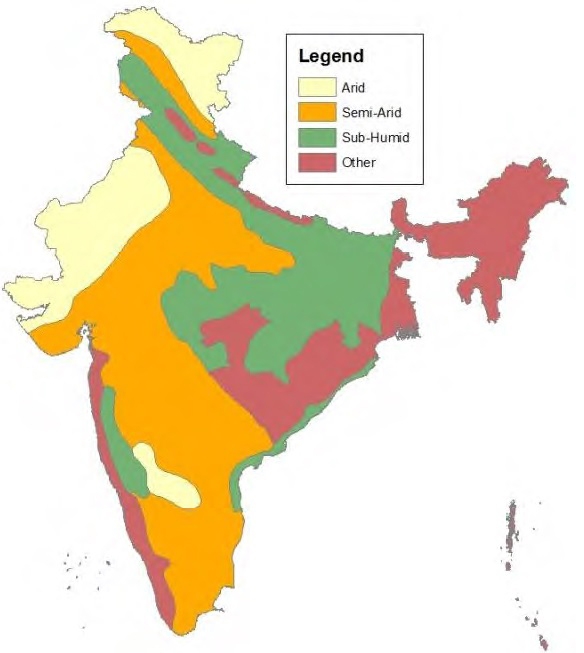 Map showing the dryland regions of India, which constitute 69 per cent of the total land