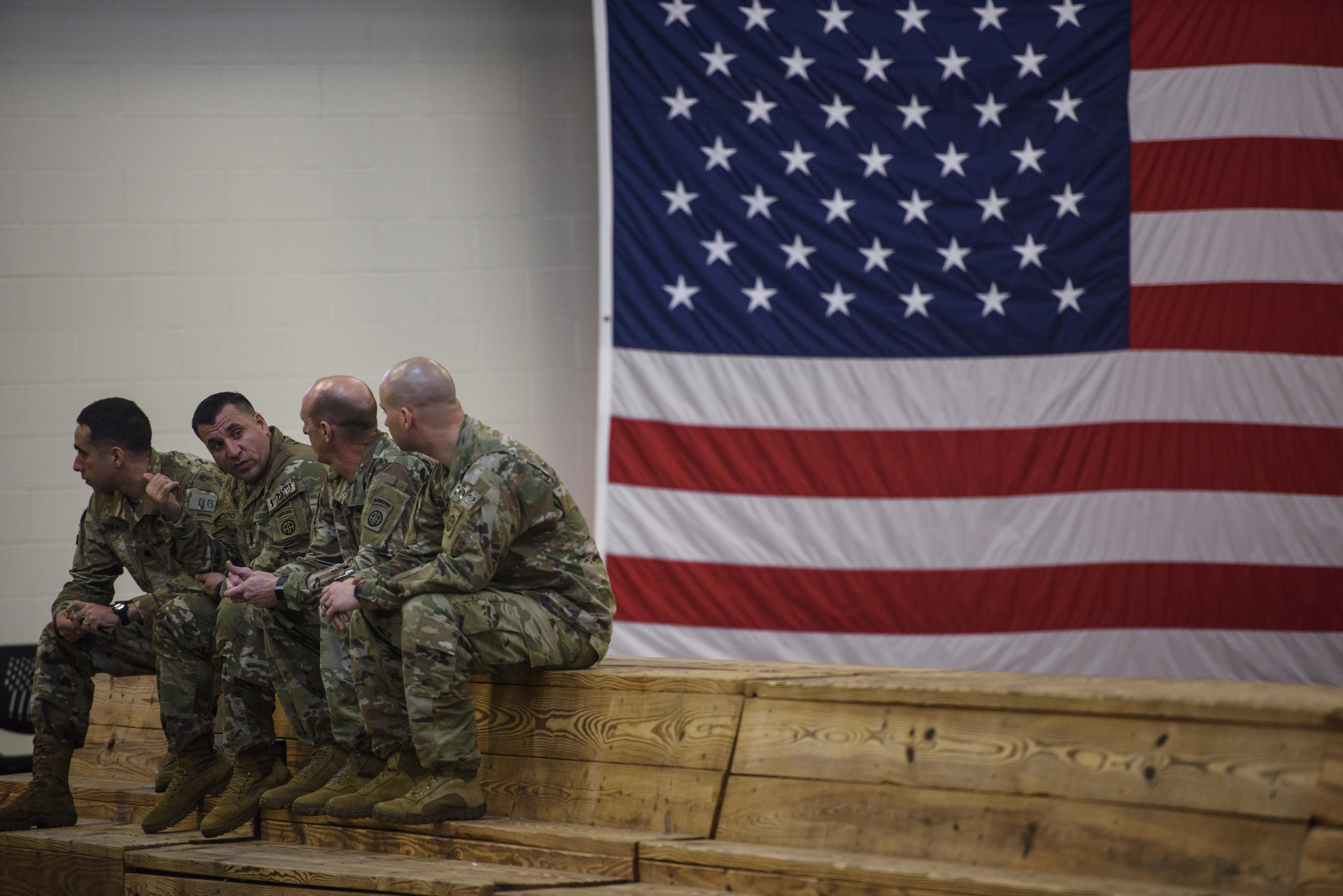 U.S Army Soldiers with the 82nd Airborne Division wait to be deployed to the Middle East on Saturday from Fort Bragg, N. C.