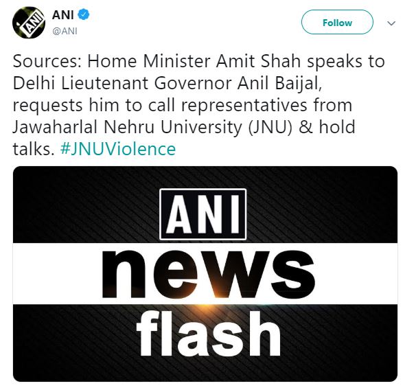 Amit Shah spoke to Delhi Lieutenant Governor on JNU issue