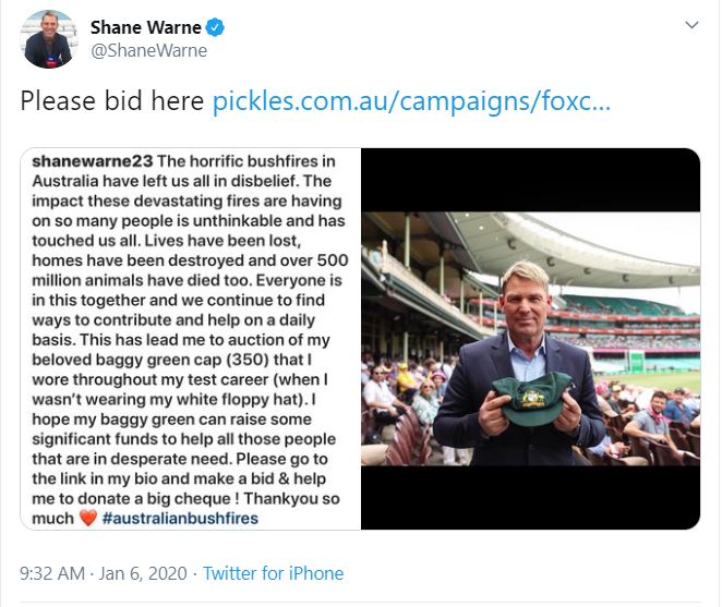 Shane Warne, Australia bushfire