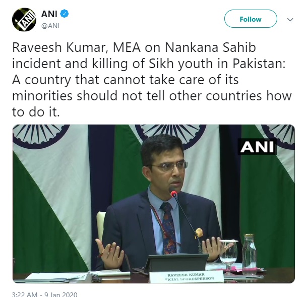 Raveesh Kumar slams pak over nankana sahib incident