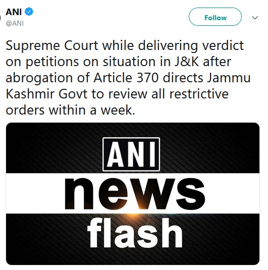 SC verdict on Kashmir lockdown, Kashmir lockdown update