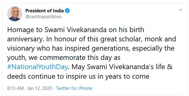 president and vice president pay tribute on swami vivekananda birth anniversary