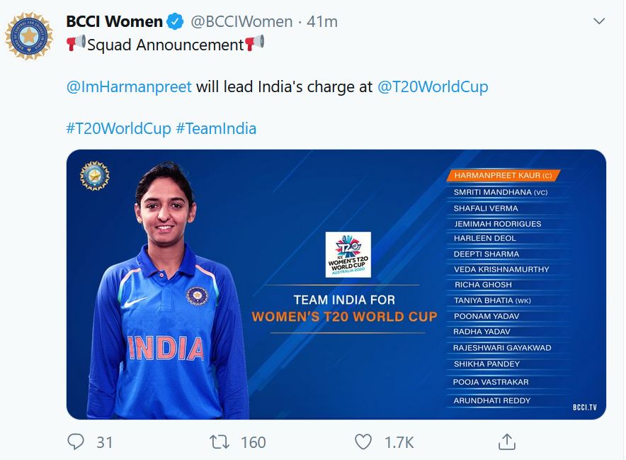 T20 world Cup Womens team India squad