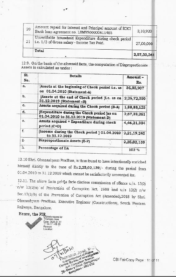 CBI files FIR aginst SW Railway Zone Executive Engineer,ನೈರುತ್ಯ ರೈಲ್ವೆ ವಲಯ ಇಂಜಿನಿಯರ್ ವಿರುದ್ಧ ಎಫ್​ಐಆರ್​