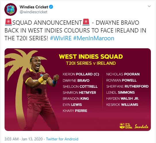 Dwayne Bravo, WIvsIRE