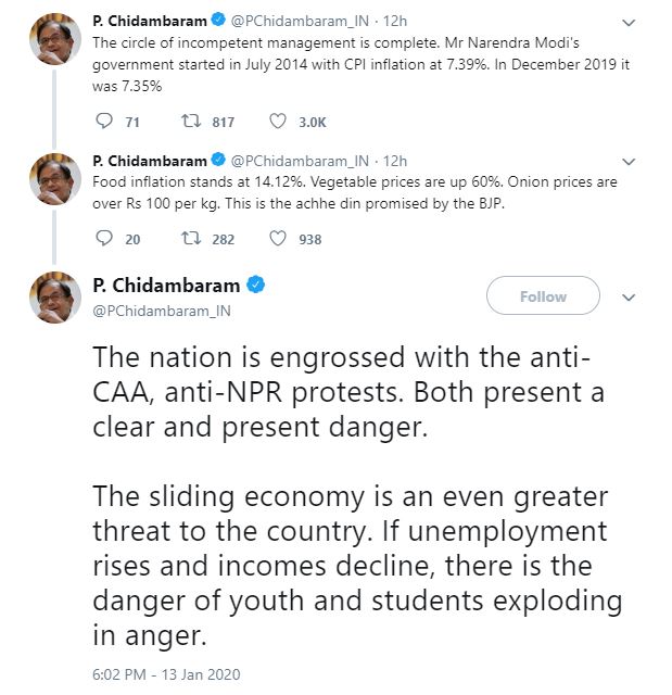 Youth may explode in anger if unemployment rises: Chidambaram