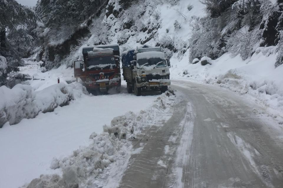 vehicle stuck in kufri road due to snow in shimla