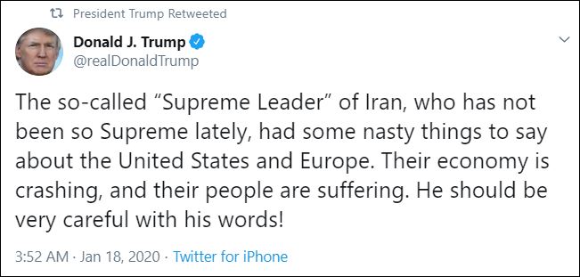 Trump warns Iran supreme leader