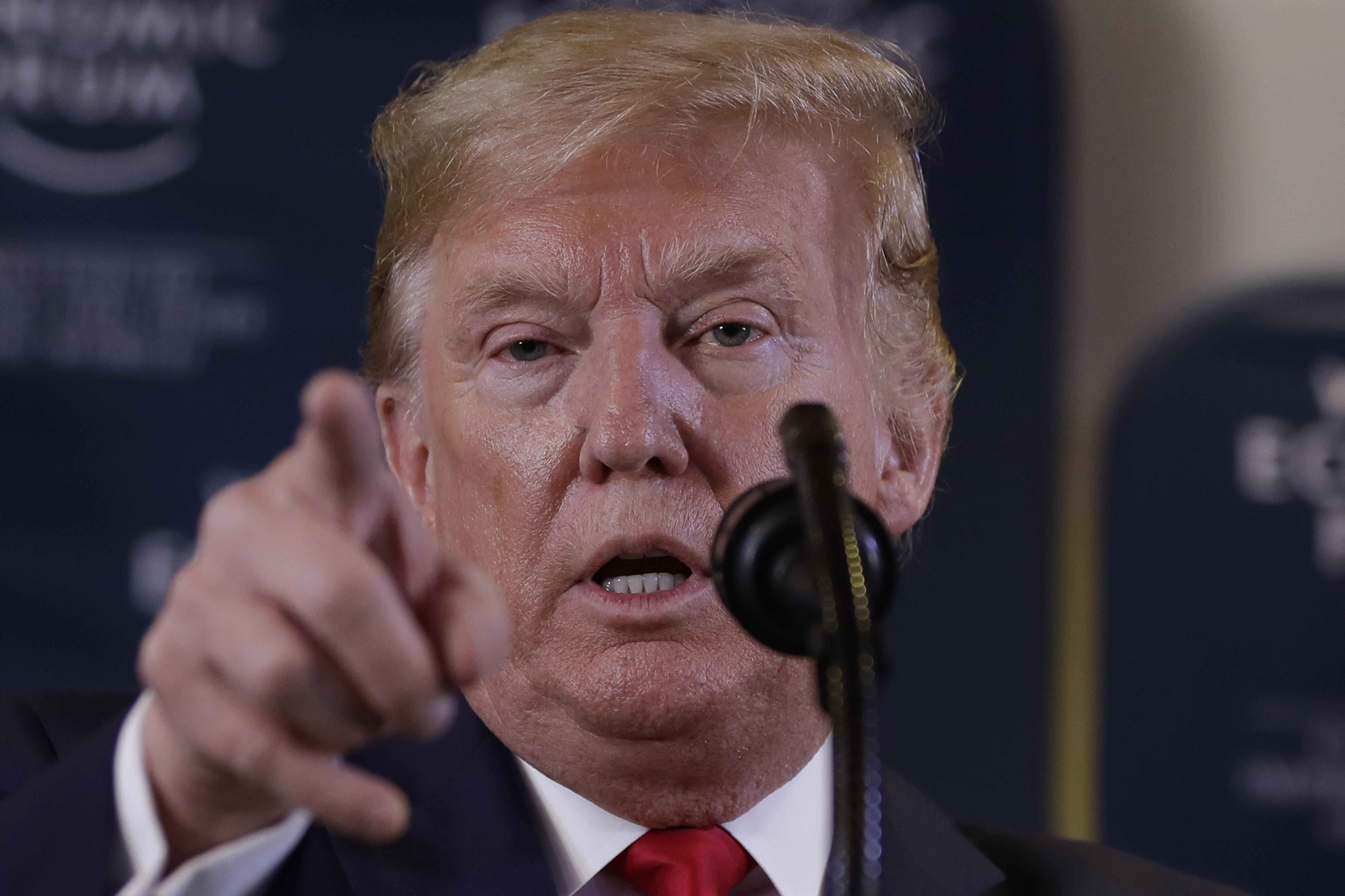 US President Donald Trump speaks during a news conference at the World Economic Forum in Davos, Switzerland, on Wednesday.