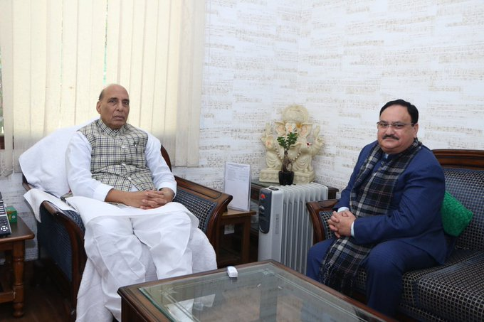 bjp president jp nadda meets defence minister rajnath singh